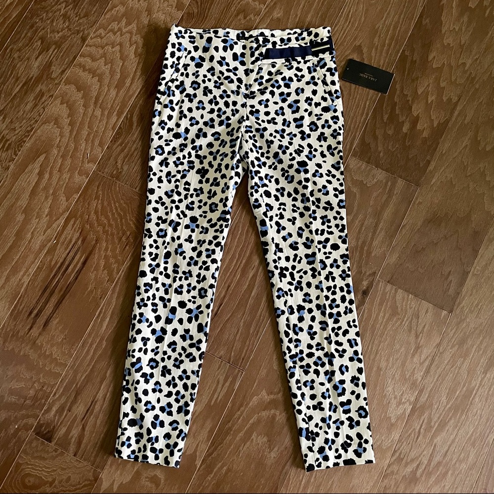 NWT Zara Blue and Black Leopard Print Pants Size 2